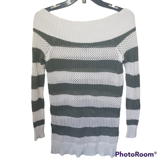 Aerie Off The Shoulder Open Weave Striped Pullover Sweater, Cover-Up - Picture 3 of 12